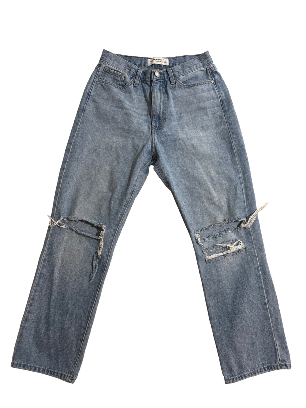 Just Black Women's Light Blue Distressed Straight Jeans - Picture 1 of 4